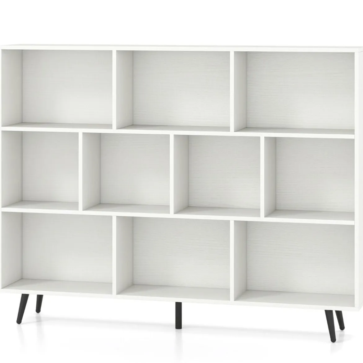 Bücherregal mit Fächern Standregal mit 3 Ebenen & Holzbeine Würfelregal Büroregal 140 cm