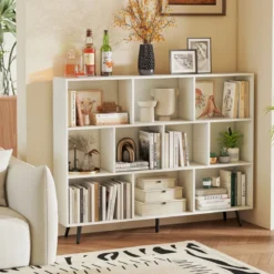 Bücherregal mit Fächern Standregal mit 3 Ebenen & Holzbeine Würfelregal Büroregal 140 cm