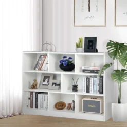 Bücherregal mit 8 Fächern 3-stufiges Standregal für Wohnzimmer 122 x 32 x 93 cm Weiß