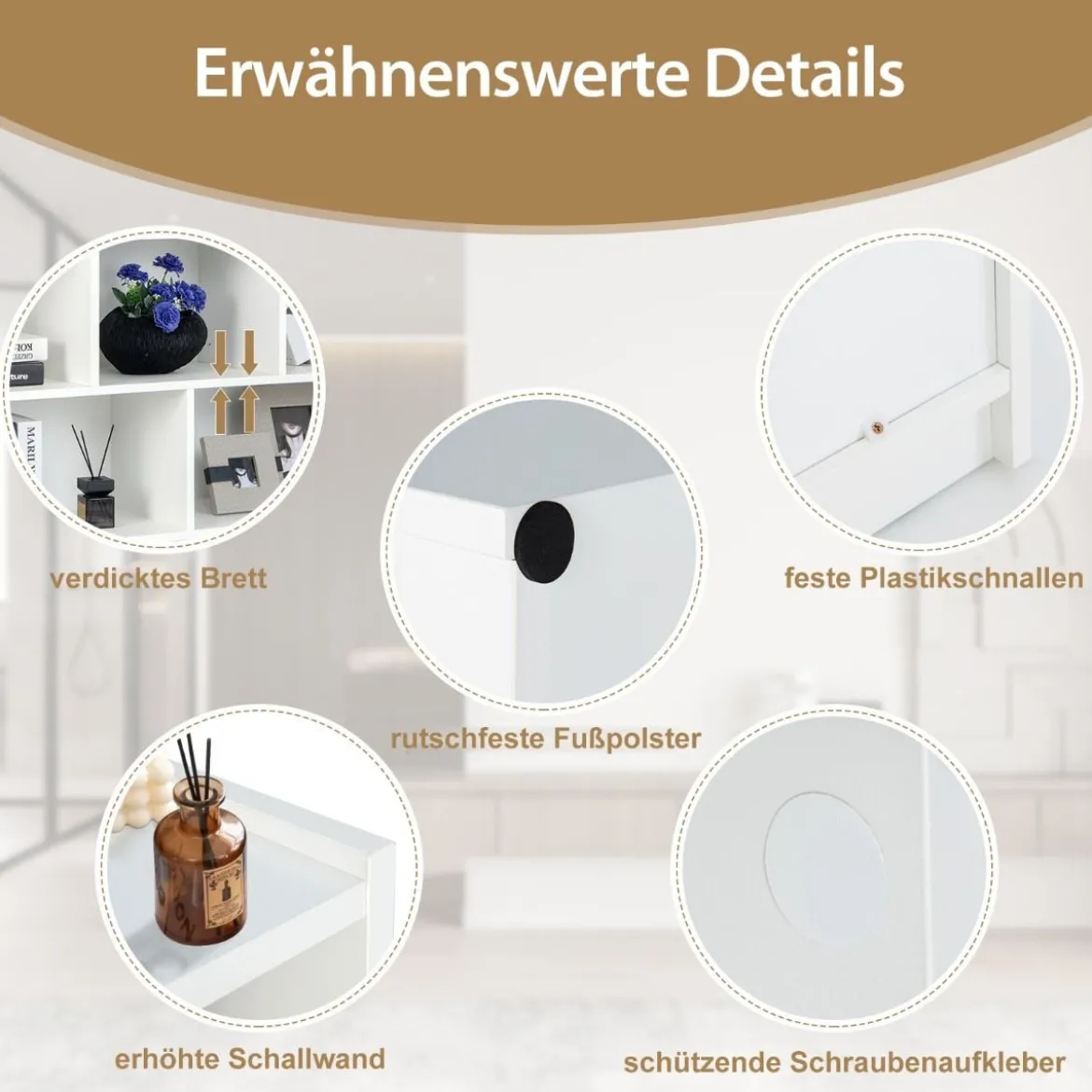 Bücherregal mit 8 Fächern 3-stufiges Standregal für Wohnzimmer 122 x 32 x 93 cm Weiß