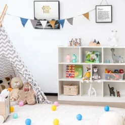 Bücherregal mit 8 Fächern 3-stufiges Standregal für Wohnzimmer 122 x 32 x 93 cm Weiß