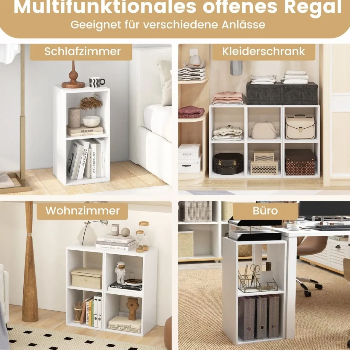 Bücherregal mit 2 Fächern Würfelregal Standregal offenes Regal Aufbewahrungsregal für Wohnzimmer Weiß