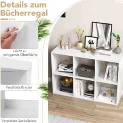 Bücherregal mit 6 Fächern Würfelregal Standregal offenes Regal Aufbewahrungsregal für Wohnzimmer Weiß
