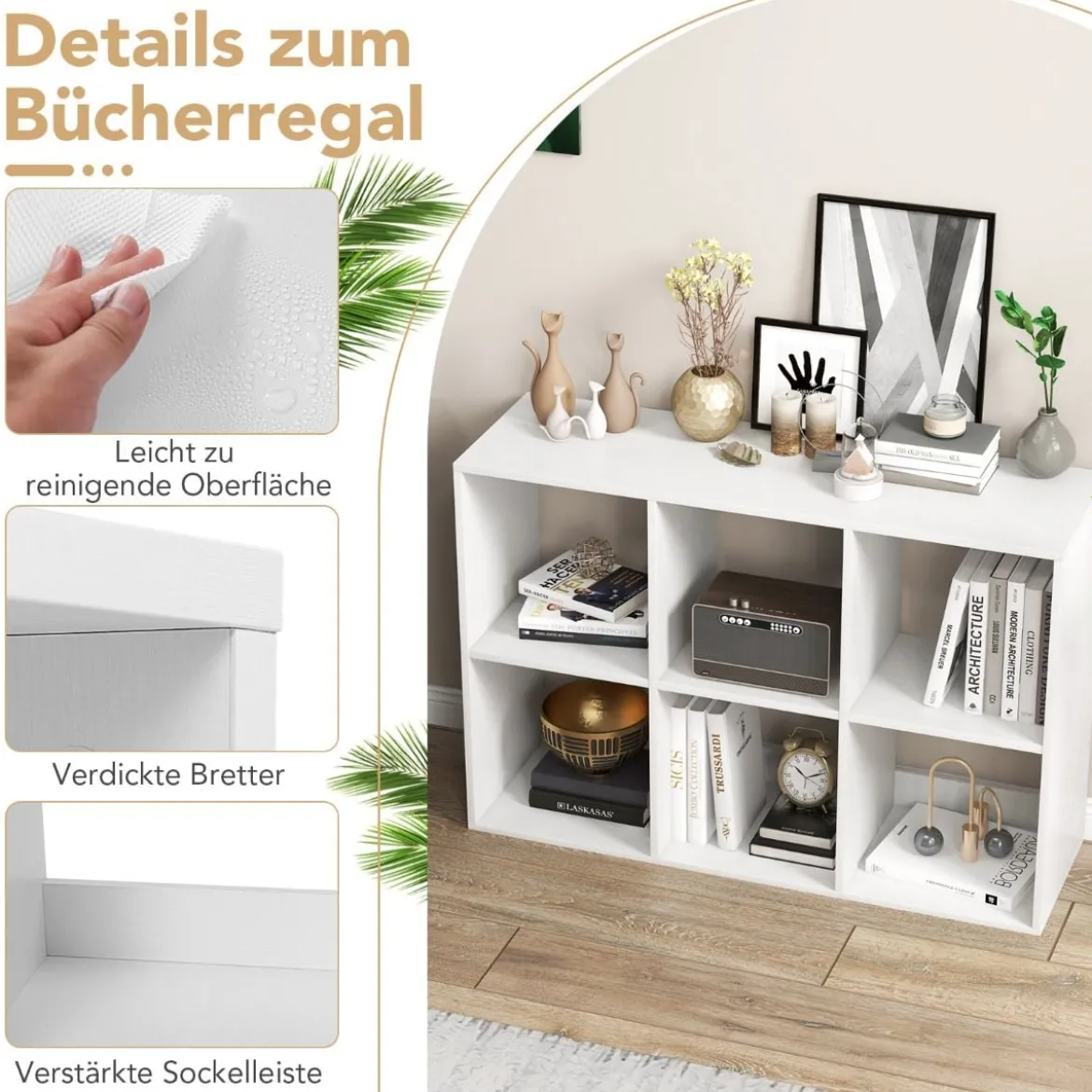 Bücherregal mit 6 Fächern Würfelregal Standregal offenes Regal Aufbewahrungsregal für Wohnzimmer Weiß