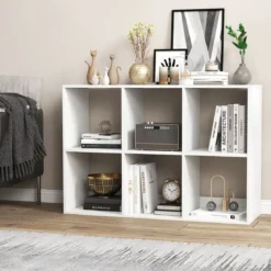 Bücherregal mit 6 Fächern Würfelregal Standregal offenes Regal Aufbewahrungsregal für Wohnzimmer Weiß