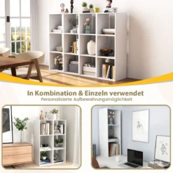 Bücherregal mit 3 Fächern Würfelregal Standregal offenes Regal Weiß 35,5 x 33 x 103 cm