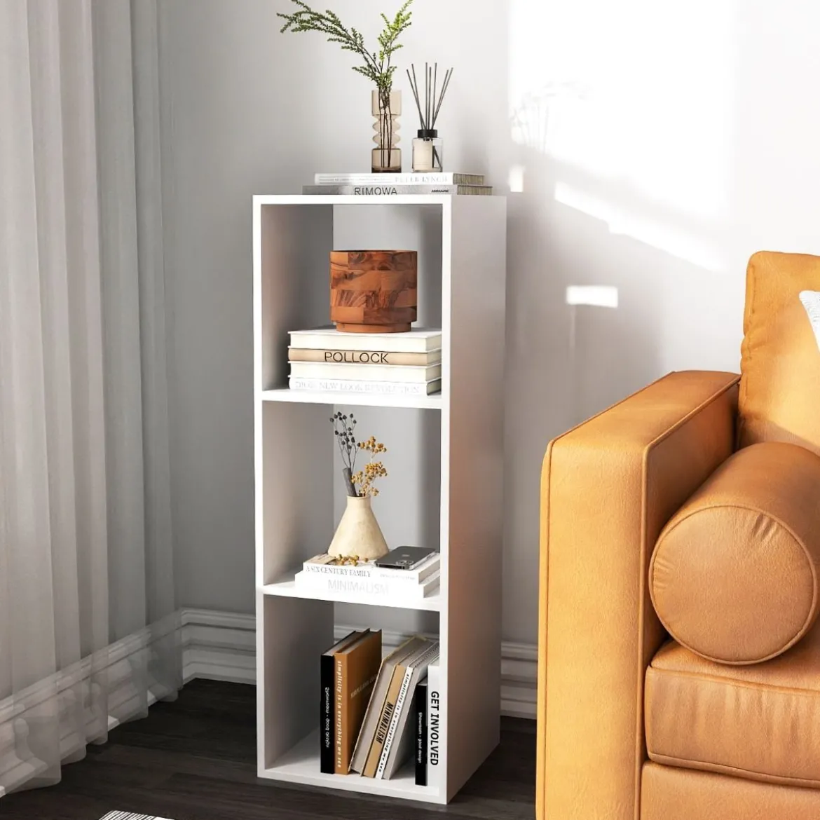 Bücherregal mit 3 Fächern Würfelregal Standregal offenes Regal Weiß 35,5 x 33 x 103 cm