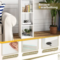 Bücherregal mit 3 Fächern Würfelregal Standregal offenes Regal Weiß 35,5 x 33 x 103 cm
