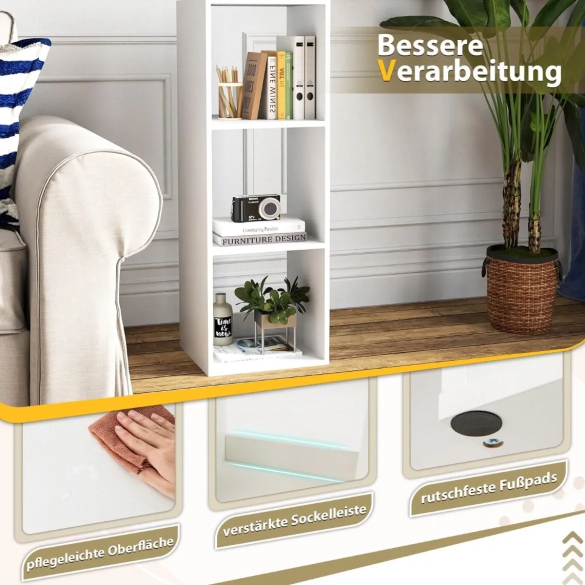Bücherregal mit 3 Fächern Würfelregal Standregal offenes Regal Weiß 35,5 x 33 x 103 cm