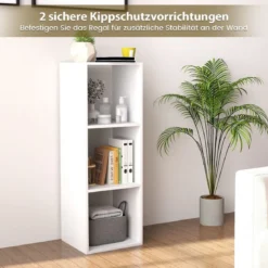Bücherregal mit 3 Fächern Würfelregal Standregal offenes Regal Weiß 35,5 x 33 x 103 cm