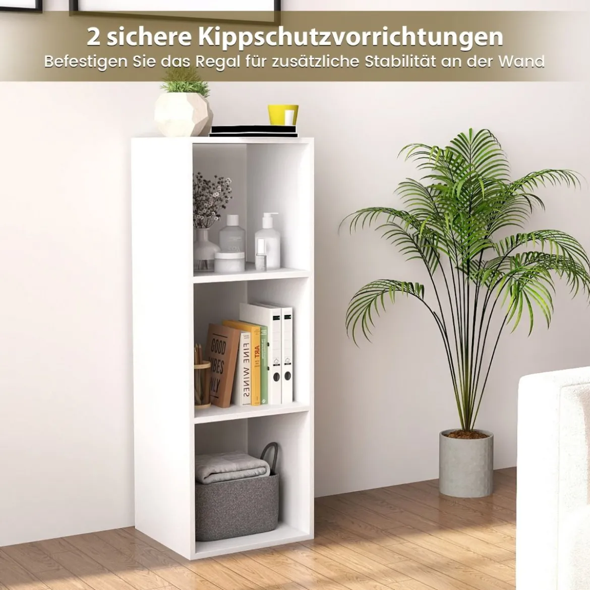 Bücherregal mit 3 Fächern Würfelregal Standregal offenes Regal Weiß 35,5 x 33 x 103 cm