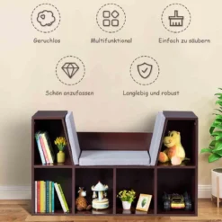 Bücherregal mit Kissen Raumteiler Bücherschrank 6 Fächer 103 x 30 x 63 cm Braun