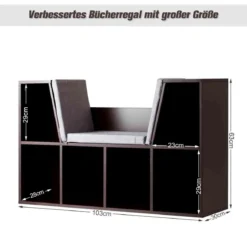 Bücherregal mit Kissen Raumteiler Bücherschrank 6 Fächer 103 x 30 x 63 cm Braun