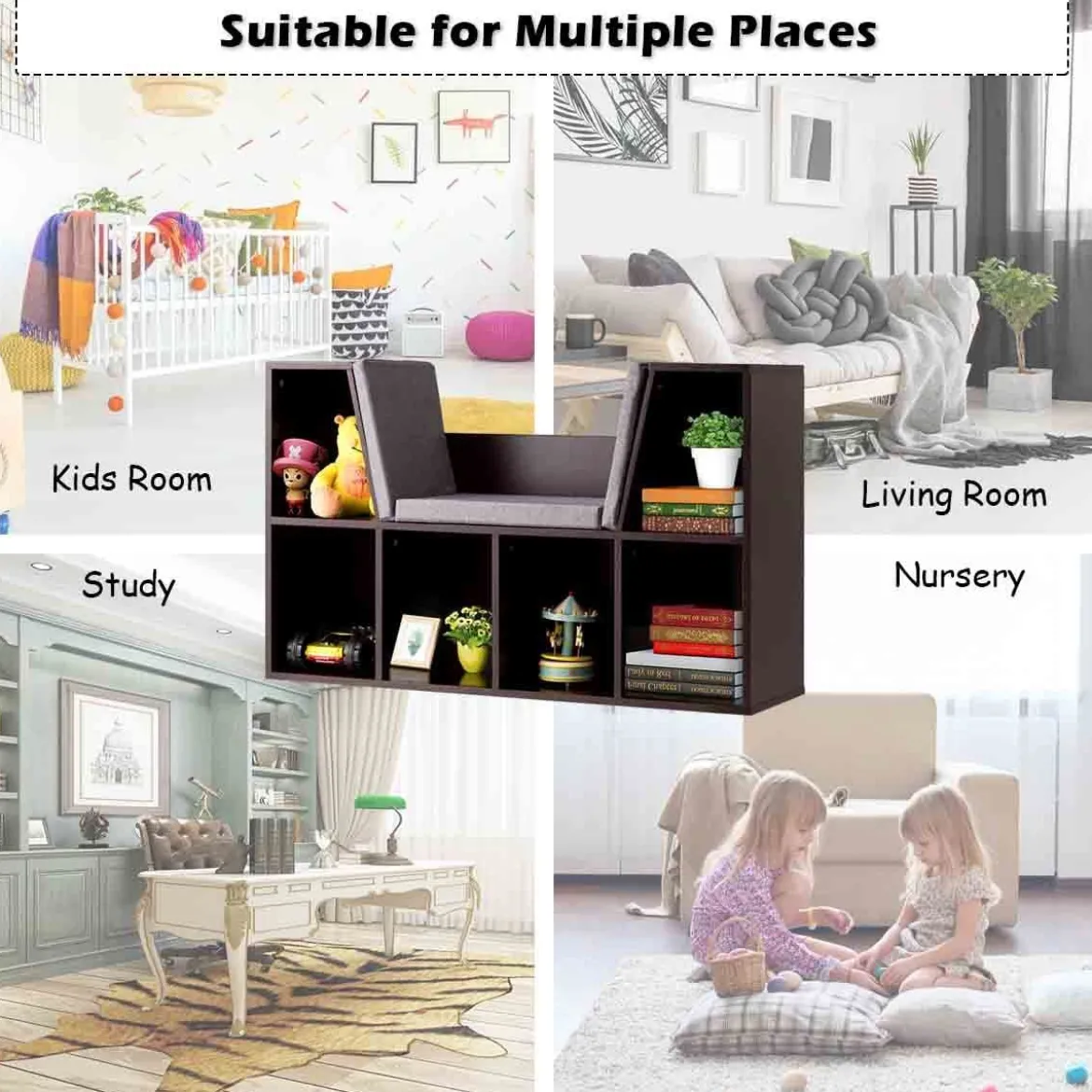 Bücherregal mit Kissen Raumteiler Bücherschrank 6 Fächer 103 x 30 x 63 cm Braun