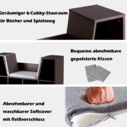 Bücherregal mit Kissen Raumteiler Bücherschrank 6 Fächer 103 x 30 x 63 cm Braun
