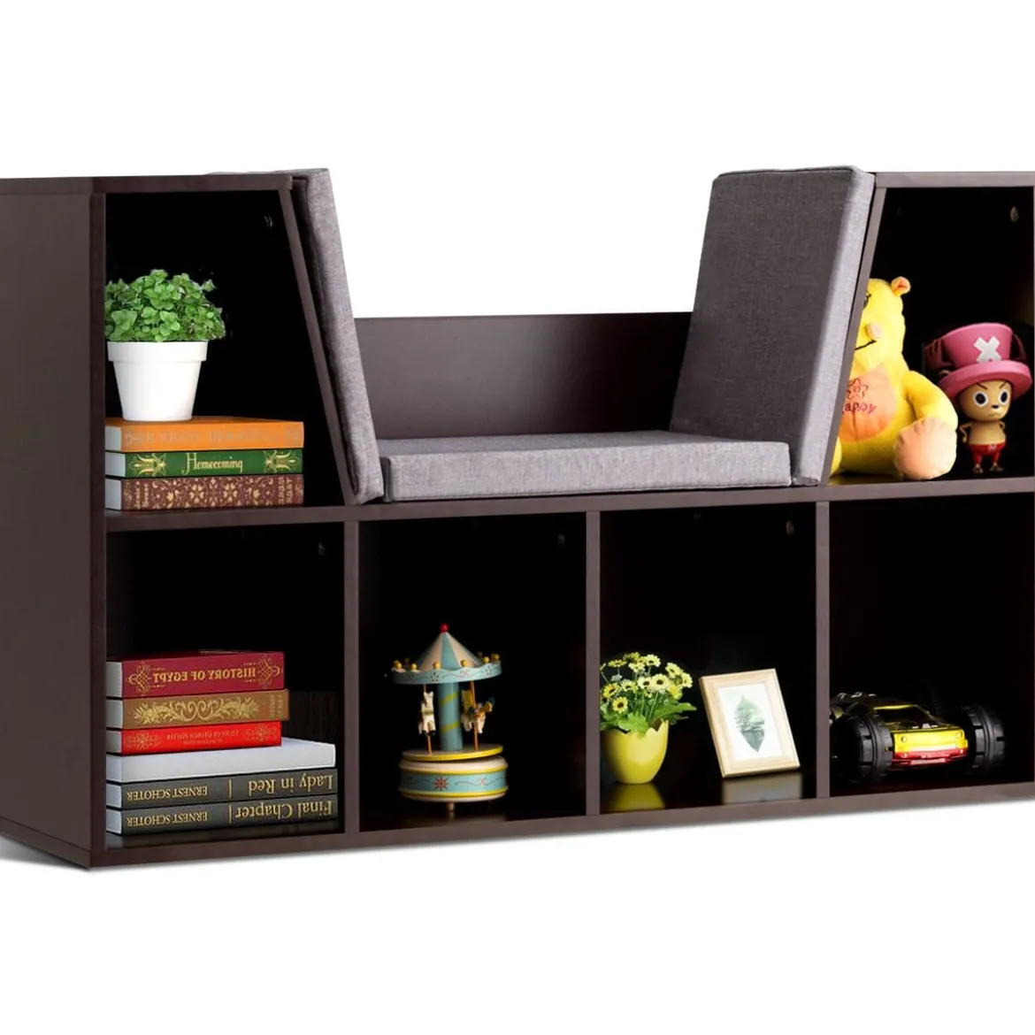 Bücherregal mit Kissen Raumteiler Bücherschrank 6 Fächer 103 x 30 x 63 cm Braun