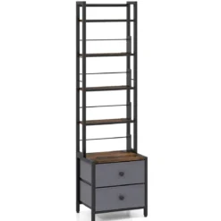 Bücherregal mit Metallrahmen 5 Regalen & 2 Stoffschubladen 40 x 30 x 144 cm Rustikalbraun