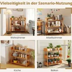 Bücherregal mit 3 Offene Ebene Holzrahmen & Oberkante Freistehendes Standregal Lagerregal