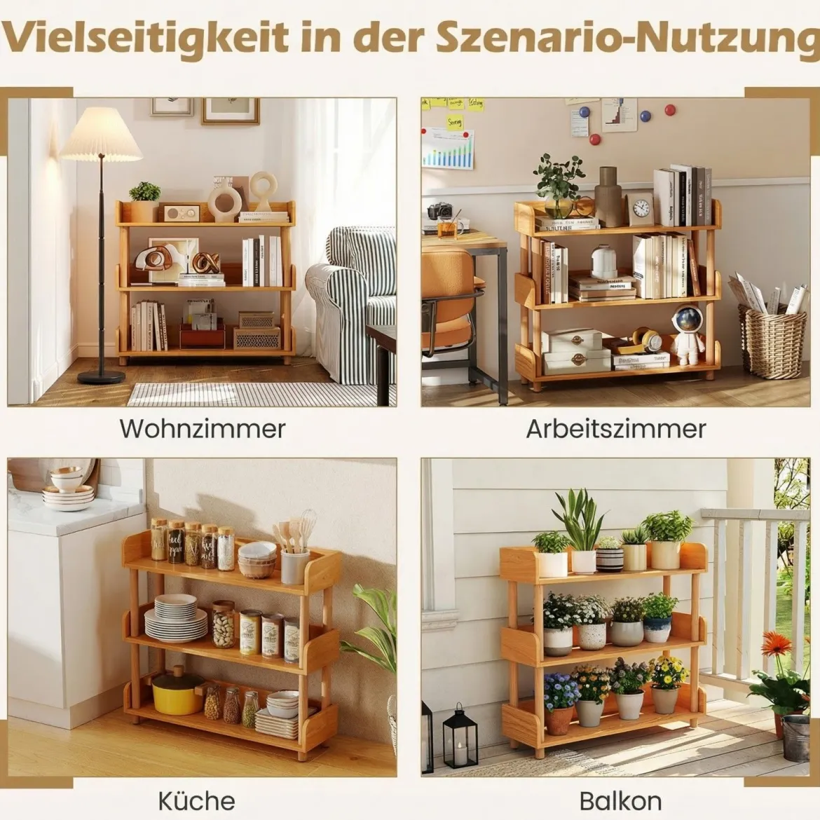 Bücherregal mit 3 Offene Ebene Holzrahmen & Oberkante Freistehendes Standregal Lagerregal