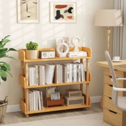 Bücherregal mit 3 Offene Ebene Holzrahmen & Oberkante Freistehendes Standregal Lagerregal