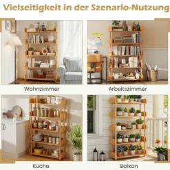 Bücherregal mit 5 Offene Ebene Holzrahmen & Oberkante Freistehendes Standregal Lagerregal
