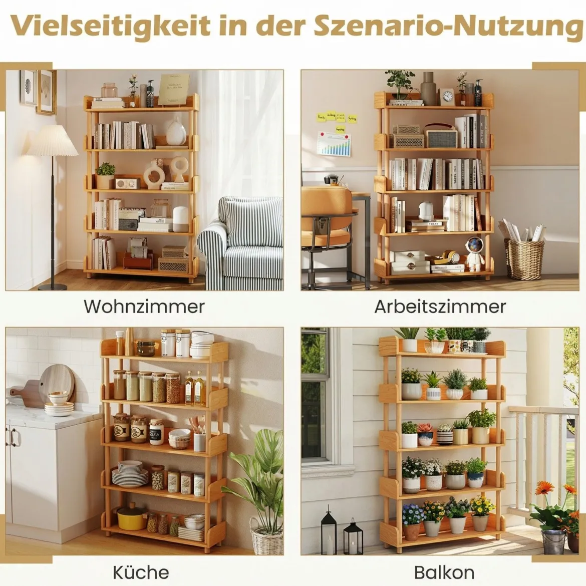 Bücherregal mit 5 Offene Ebene Holzrahmen & Oberkante Freistehendes Standregal Lagerregal
