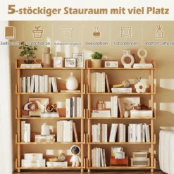 Bücherregal mit 5 Offene Ebene Holzrahmen & Oberkante Freistehendes Standregal Lagerregal