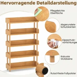 Bücherregal mit 5 Offene Ebene Holzrahmen & Oberkante Freistehendes Standregal Lagerregal