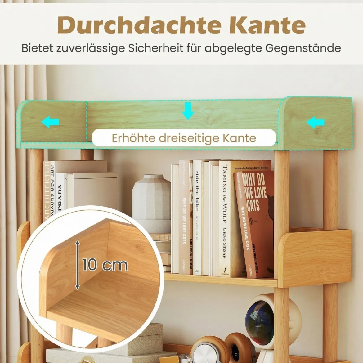 Bücherregal mit 5 Offene Ebene Holzrahmen & Oberkante Freistehendes Standregal Lagerregal