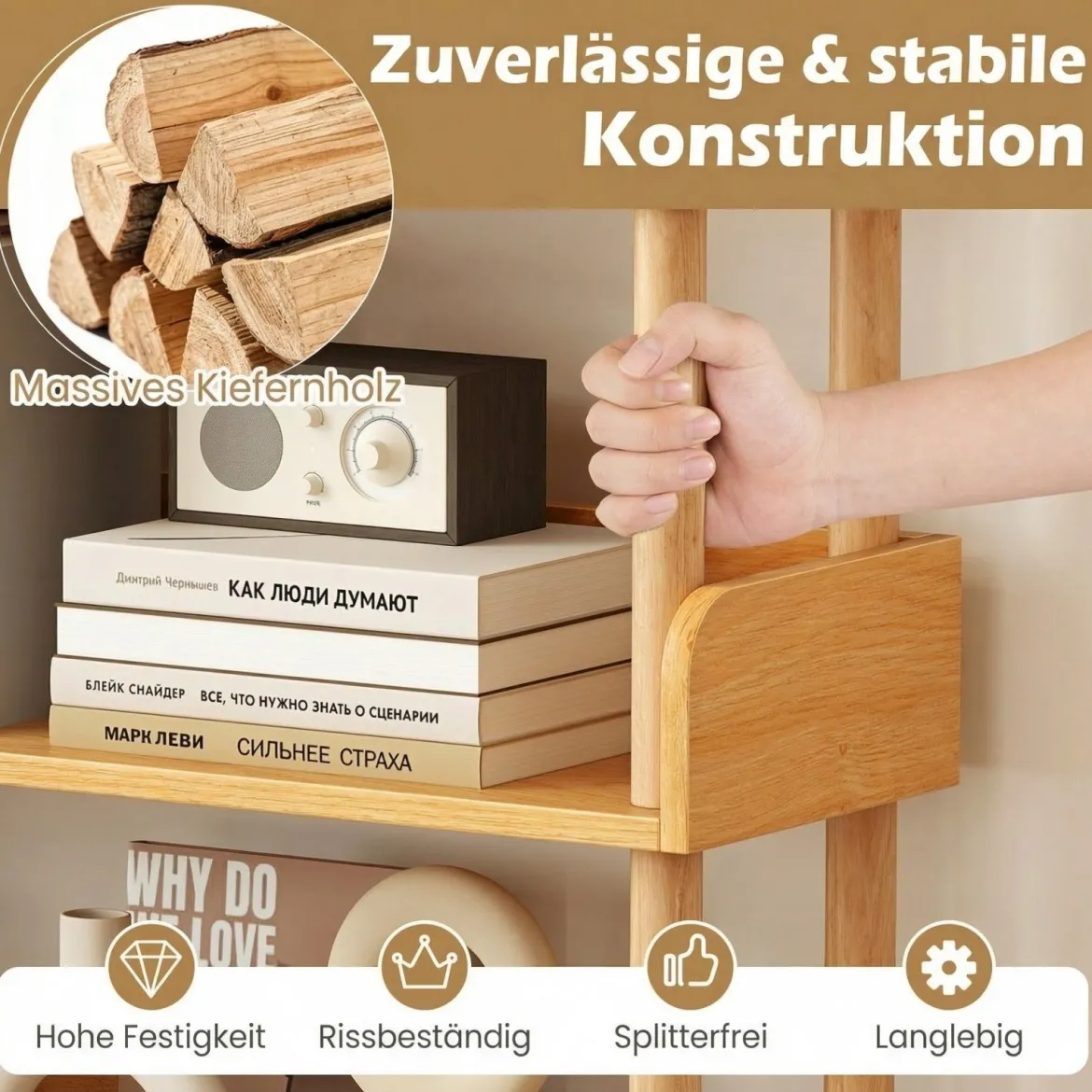 Bücherregal mit 5 Offene Ebene Holzrahmen & Oberkante Freistehendes Standregal Lagerregal