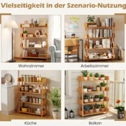 Bücherregal mit 4 Offene Ebene Holzrahmen & Oberkante Freistehendes Standregal Lagerregal