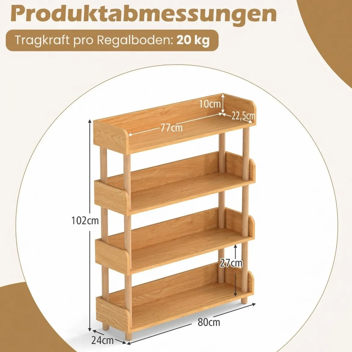 Bücherregal mit 4 Offene Ebene Holzrahmen & Oberkante Freistehendes Standregal Lagerregal