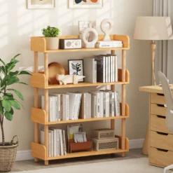 Bücherregal mit 4 Offene Ebene Holzrahmen & Oberkante Freistehendes Standregal Lagerregal