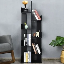 Bücherregal mit 8 offenen Fächern Bücherschrank Holz Standregal Holzregal Aufbewahrungsregal Schwarz
