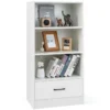 Bücherregal mit Schubladen 4 Ebenen Lagerregal aus Holz Standregal 120cm Weiß