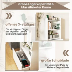 Bücherregal mit Schublade Standregal mit 2 Fächern Büroregal aus Holz 55 x 29 x 105 cm Weiß/Rustikales Braun