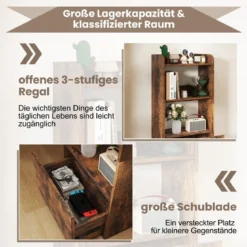 Bücherregal mit Schublade Standregal mit 2 Fächern Büroregal aus Holz 55 x 29 x 105 cm Weiß/Rustikales Braun