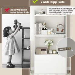 Bücherregal mit Schublade Standregal mit 2 Fächern Büroregal aus Holz 55 x 29 x 105 cm Weiß/Rustikales Braun