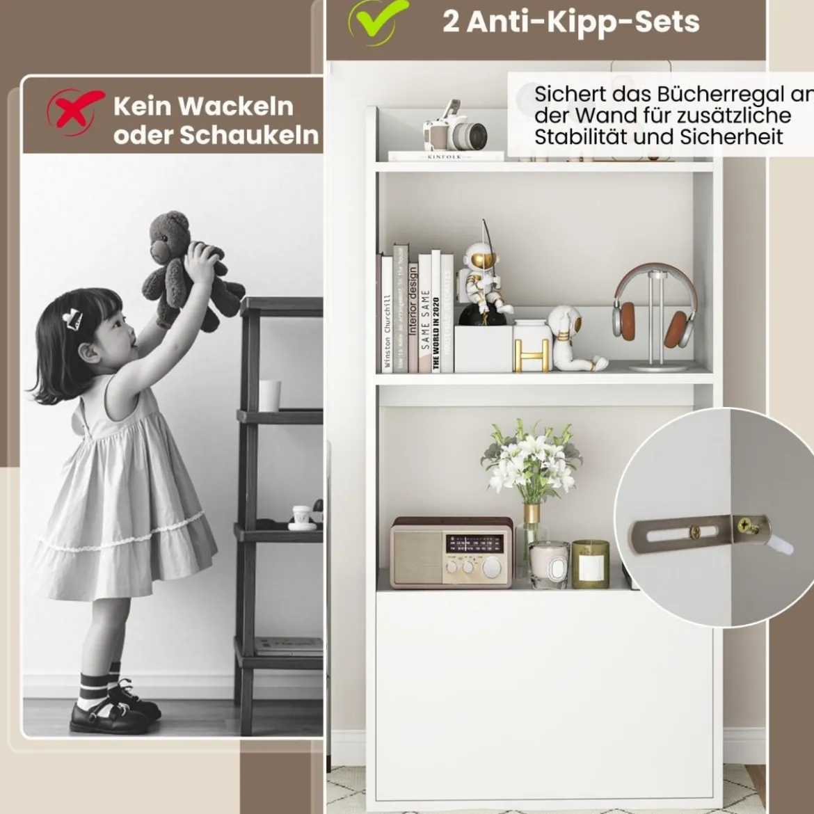 Bücherregal mit Schublade Standregal mit 2 Fächern Büroregal aus Holz 55 x 29 x 105 cm Weiß/Rustikales Braun