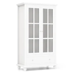 Bücherregal mit Türen aus gehärtetem Glas verstellbarem Regal Schublade & Kippschutz-Sets Weiß