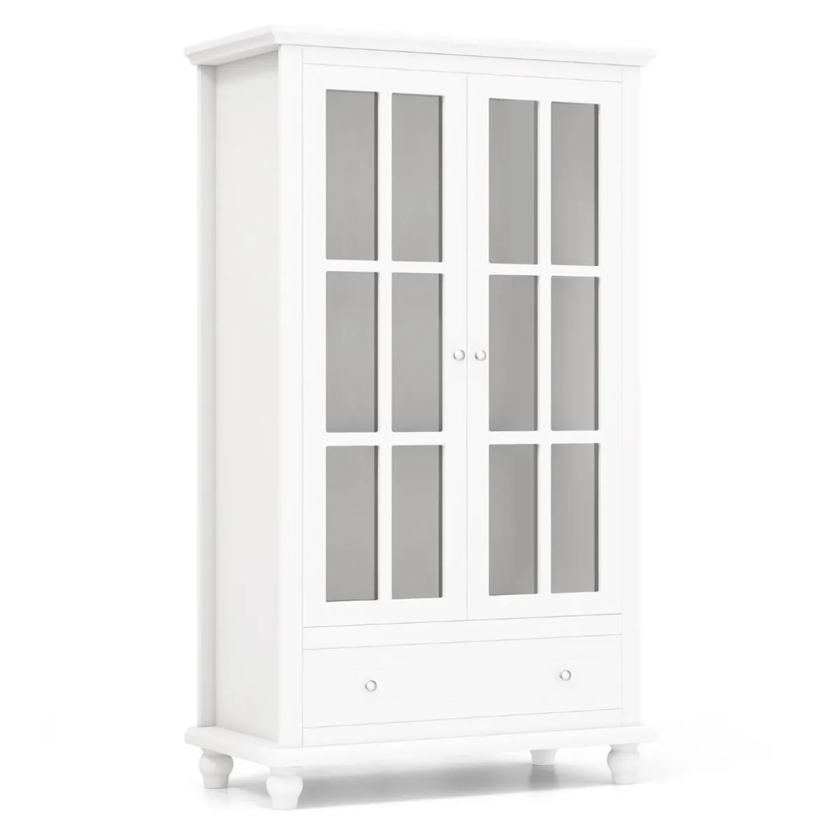 Bücherregal mit Türen aus gehärtetem Glas verstellbarem Regal Schublade & Kippschutz-Sets Weiß