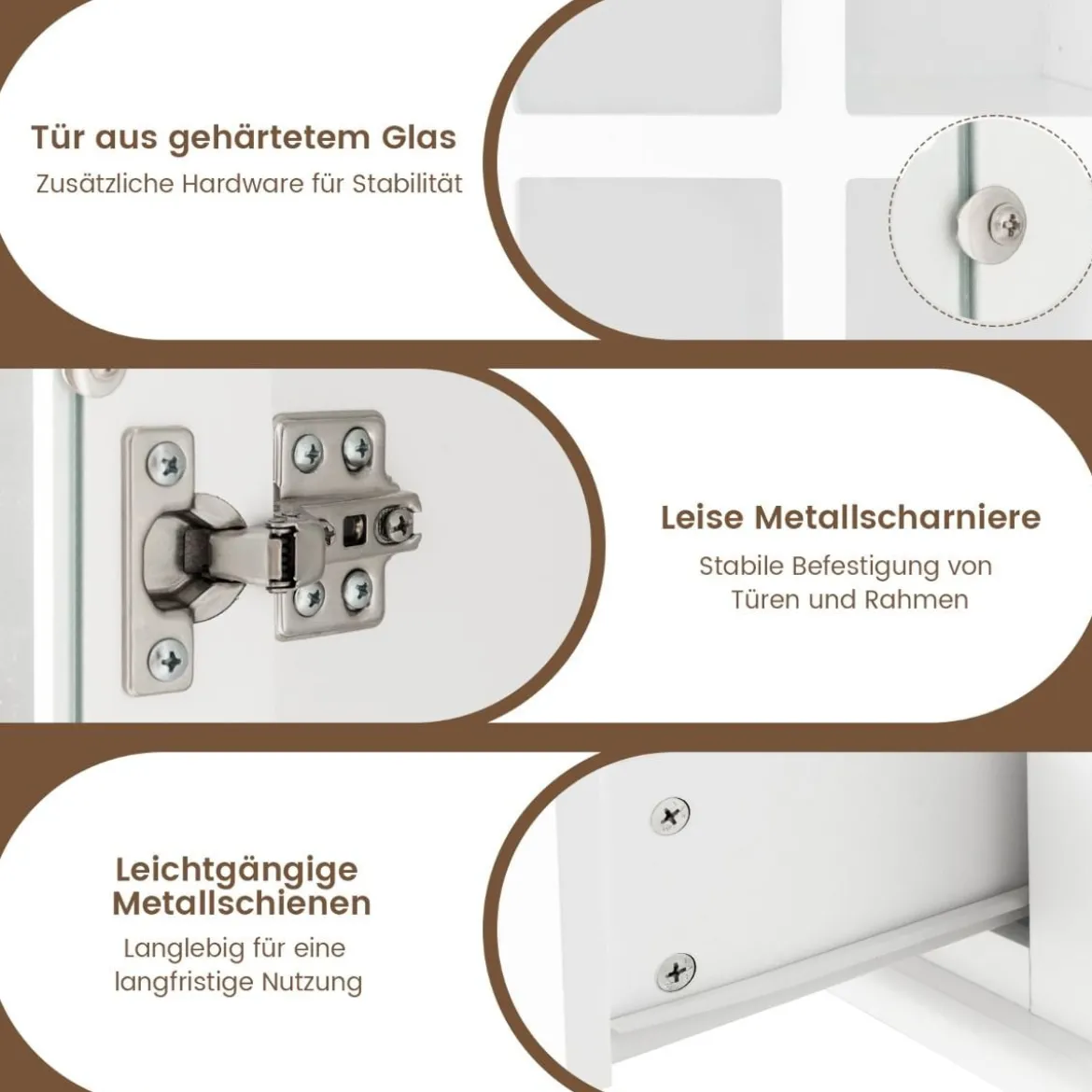 Bücherregal mit Türen aus gehärtetem Glas verstellbarem Regal Schublade & Kippschutz-Sets Weiß
