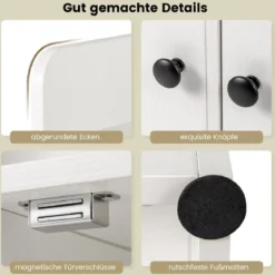 Bücherregal mit 2 Türen & 5 Fächern Bücherschrank Weiß aus Holz 60 x 29,5 x 120 cm