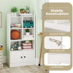 Bücherregal mit 2 Türen & 5 Fächern Bücherschrank Weiß aus Holz 60 x 29,5 x 120 cm
