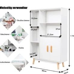 Bücherregal mit Türen und offenes Fächern Bücherschrank Sideboard Kommode Standregal 80 x 24 x 119 cm Weiß