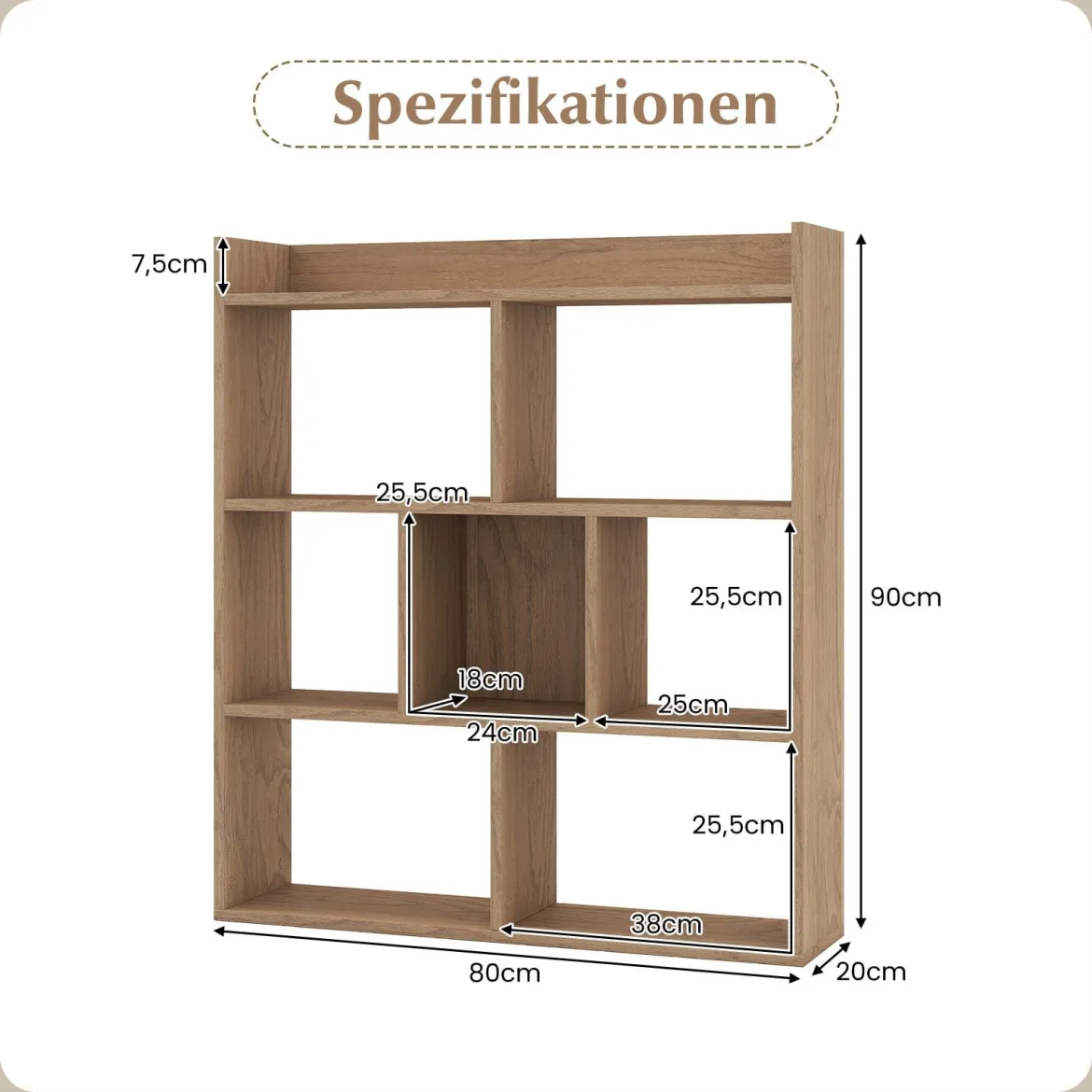 Bücherregal mit 7 Würfeln Standregal Würfelregal Aufbewahrungsregal 80 x 20 x 90 cm
