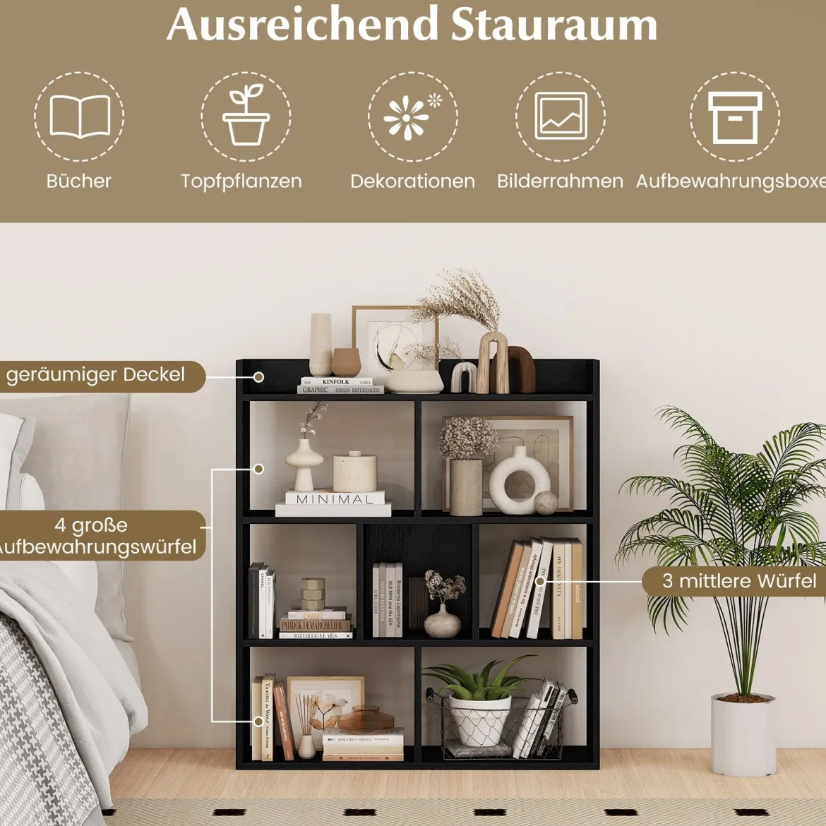 Bücherregal mit 7 Würfeln Standregal Würfelregal Aufbewahrungsregal 80 x 20 x 90 cm
