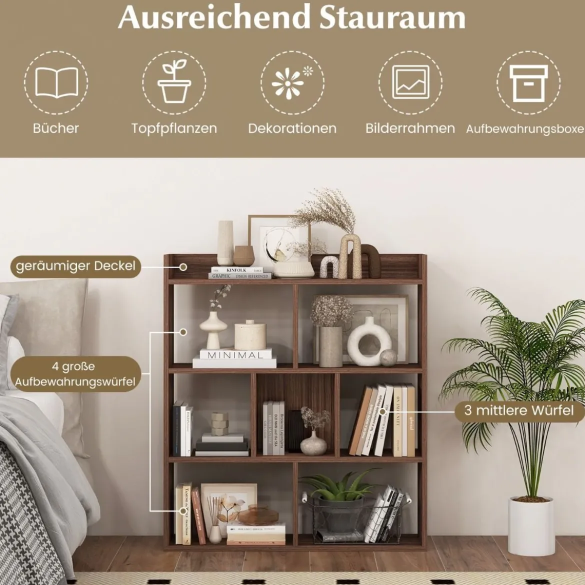 Bücherregal mit 7 Würfeln Standregal Würfelregal Aufbewahrungsregal 80 x 20 x 90 cm