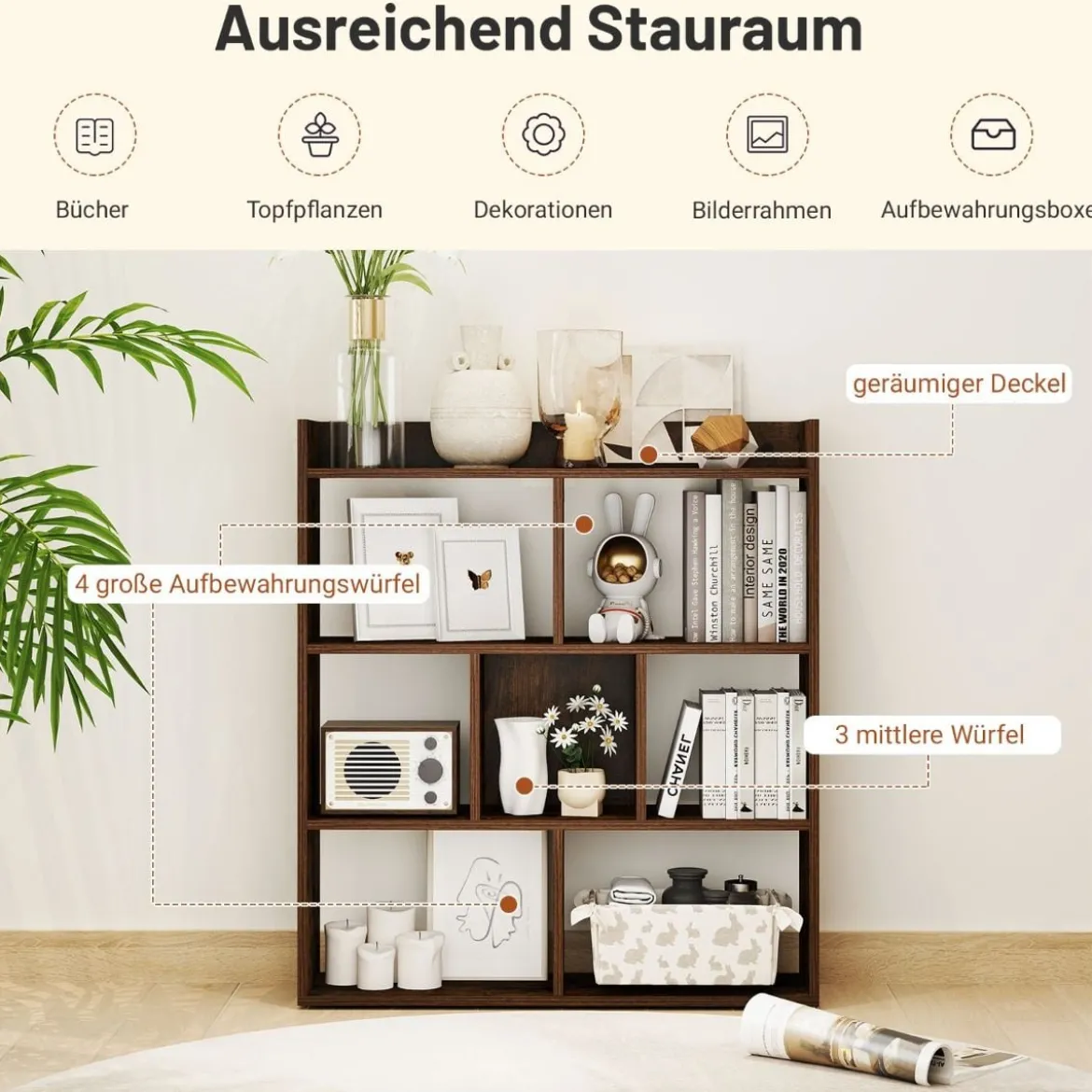 Bücherregal mit 7 Würfeln Standregal Würfelregal Aufbewahrungsregal 80 x 20 x 90 cm