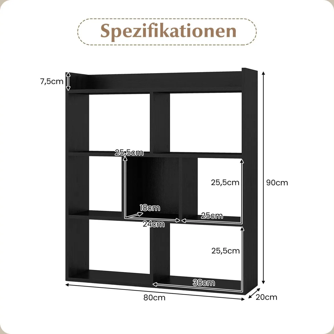 Bücherregal mit 7 Würfeln Standregal Würfelregal Aufbewahrungsregal 80 x 20 x 90 cm